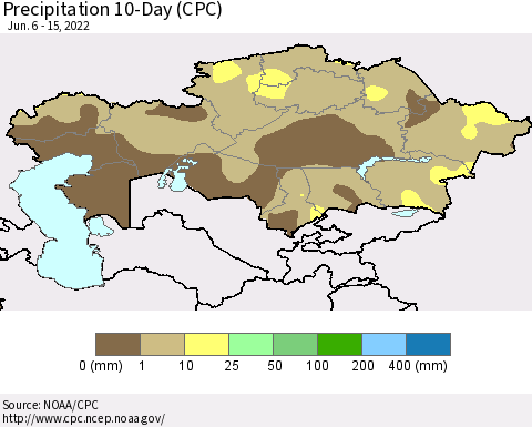 Kazakhstan Precipitation 10-Day (CPC) Thematic Map For 6/6/2022 - 6/15/2022