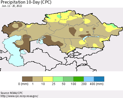 Kazakhstan Precipitation 10-Day (CPC) Thematic Map For 6/11/2022 - 6/20/2022