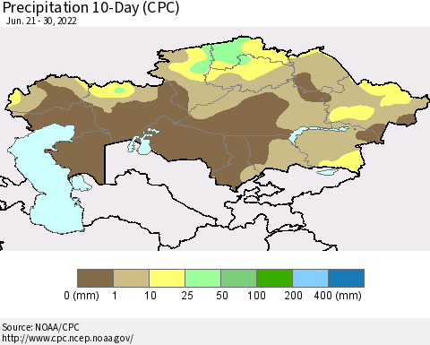 Kazakhstan Precipitation 10-Day (CPC) Thematic Map For 6/21/2022 - 6/30/2022