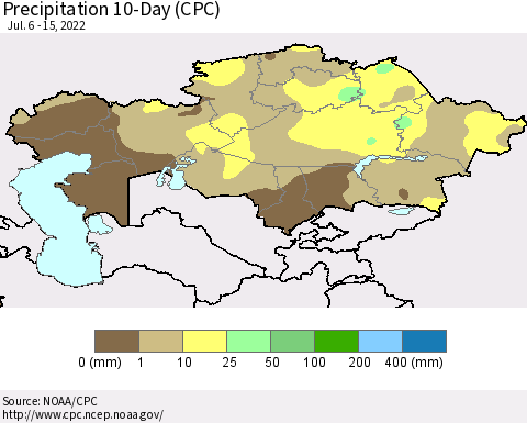 Kazakhstan Precipitation 10-Day (CPC) Thematic Map For 7/6/2022 - 7/15/2022