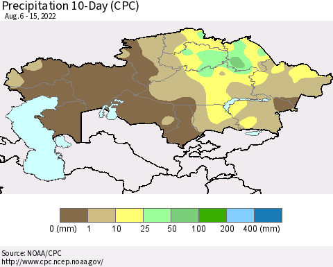Kazakhstan Precipitation 10-Day (CPC) Thematic Map For 8/6/2022 - 8/15/2022