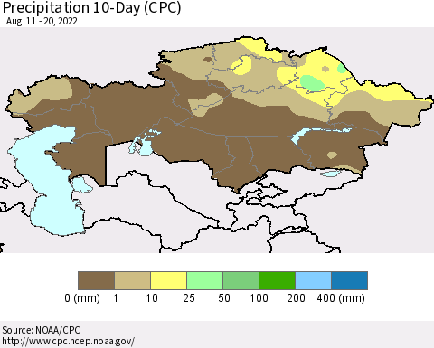 Kazakhstan Precipitation 10-Day (CPC) Thematic Map For 8/11/2022 - 8/20/2022
