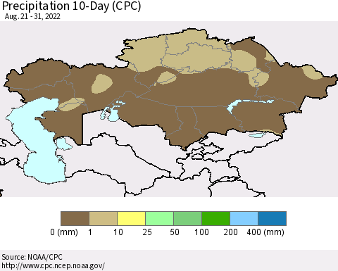 Kazakhstan Precipitation 10-Day (CPC) Thematic Map For 8/21/2022 - 8/31/2022