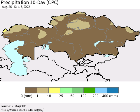 Kazakhstan Precipitation 10-Day (CPC) Thematic Map For 8/26/2022 - 9/5/2022
