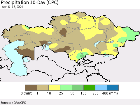 Kazakhstan Precipitation 10-Day (CPC) Thematic Map For 4/6/2024 - 4/15/2024