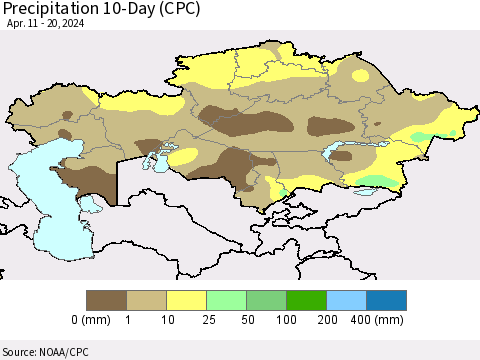 Kazakhstan Precipitation 10-Day (CPC) Thematic Map For 4/11/2024 - 4/20/2024