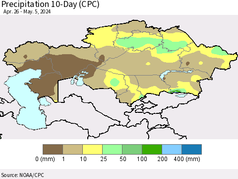 Kazakhstan Precipitation 10-Day (CPC) Thematic Map For 4/26/2024 - 5/5/2024