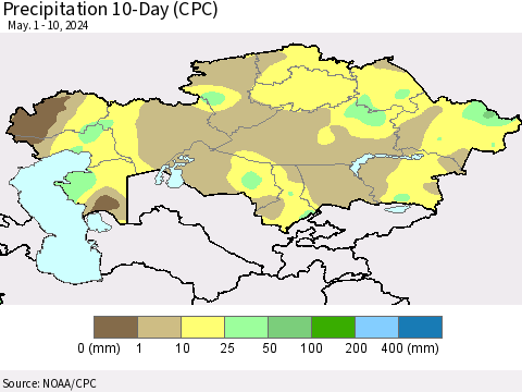Kazakhstan Precipitation 10-Day (CPC) Thematic Map For 5/1/2024 - 5/10/2024