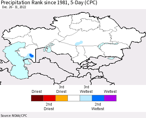 Kazakhstan Precipitation Rank since 1981, 5-Day (CPC) Thematic Map For 12/26/2022 - 12/31/2022
