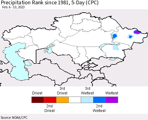 Kazakhstan Precipitation Rank since 1981, 5-Day (CPC) Thematic Map For 2/6/2023 - 2/10/2023