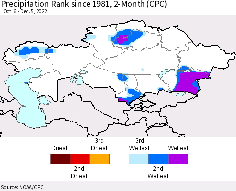 Kazakhstan Precipitation Rank since 1981, 2-Month (CPC) Thematic Map For 10/6/2022 - 12/5/2022