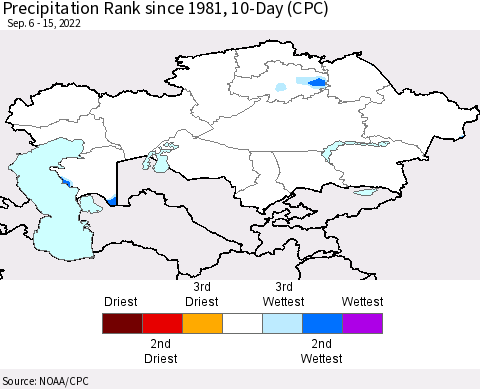 Kazakhstan Precipitation Rank since 1981, 10-Day (CPC) Thematic Map For 9/6/2022 - 9/15/2022