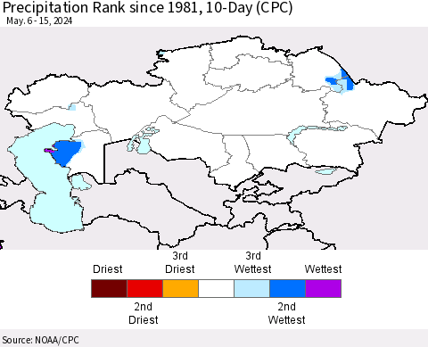 Kazakhstan Precipitation Rank since 1981, 10-Day (CPC) Thematic Map For 5/6/2024 - 5/15/2024