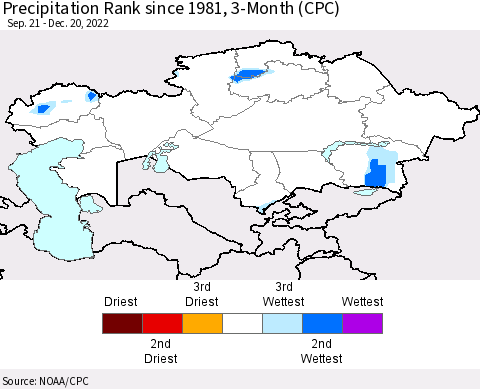 Kazakhstan Precipitation Rank since 1981, 3-Month (CPC) Thematic Map For 9/21/2022 - 12/20/2022
