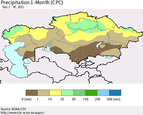 Kazakhstan Precipitation 1-Month (CPC) Thematic Map For 9/1/2021 - 9/30/2021