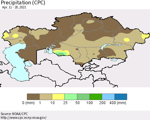 Kazakhstan Precipitation (CPC) Thematic Map For 4/11/2021 - 4/20/2021