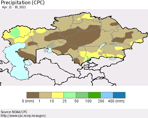 Kazakhstan Precipitation (CPC) Thematic Map For 4/21/2021 - 4/30/2021