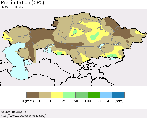 Kazakhstan Precipitation (CPC) Thematic Map For 5/1/2021 - 5/10/2021