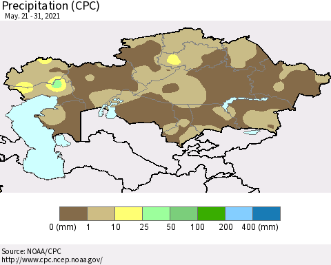 Kazakhstan Precipitation (CPC) Thematic Map For 5/21/2021 - 5/31/2021
