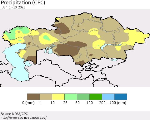 Kazakhstan Precipitation (CPC) Thematic Map For 6/1/2021 - 6/10/2021