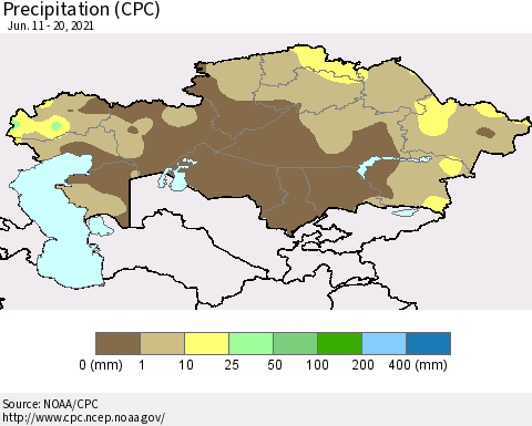Kazakhstan Precipitation (CPC) Thematic Map For 6/11/2021 - 6/20/2021