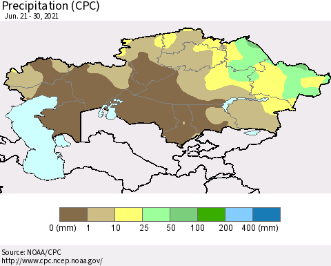 Kazakhstan Precipitation (CPC) Thematic Map For 6/21/2021 - 6/30/2021