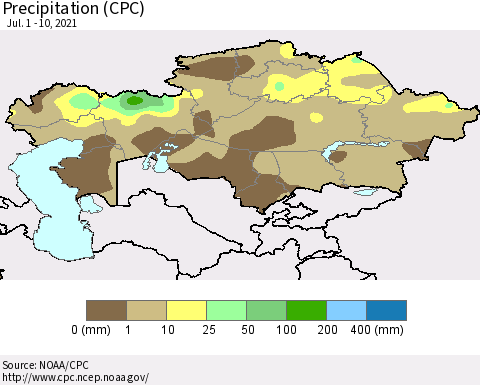 Kazakhstan Precipitation (CPC) Thematic Map For 7/1/2021 - 7/10/2021