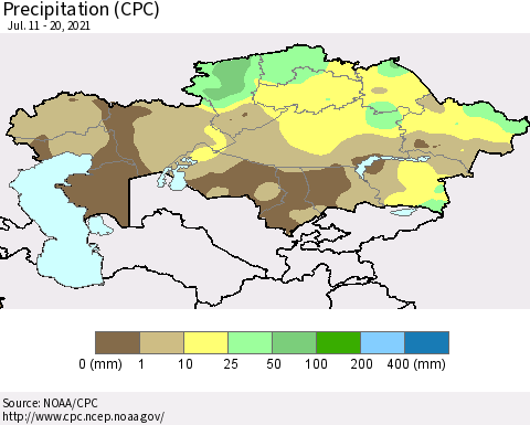 Kazakhstan Precipitation (CPC) Thematic Map For 7/11/2021 - 7/20/2021