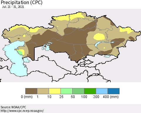 Kazakhstan Precipitation (CPC) Thematic Map For 7/21/2021 - 7/31/2021