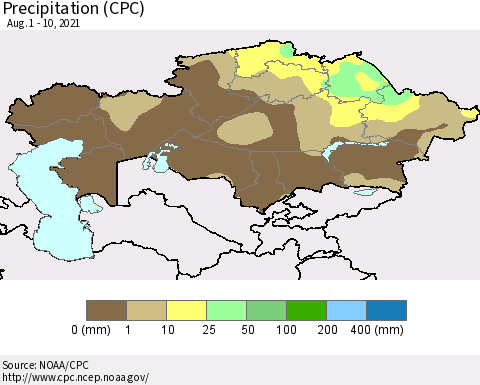 Kazakhstan Precipitation (CPC) Thematic Map For 8/1/2021 - 8/10/2021