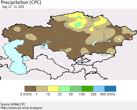 Kazakhstan Precipitation (CPC) Thematic Map For 8/21/2021 - 8/31/2021