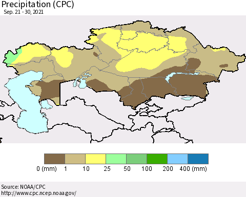 Kazakhstan Precipitation (CPC) Thematic Map For 9/21/2021 - 9/30/2021
