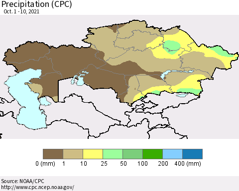 Kazakhstan Precipitation (CPC) Thematic Map For 10/1/2021 - 10/10/2021