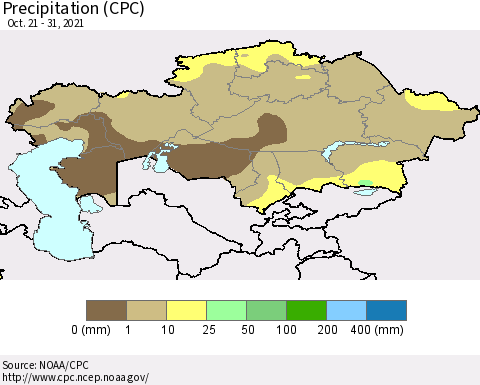 Kazakhstan Precipitation (CPC) Thematic Map For 10/21/2021 - 10/31/2021