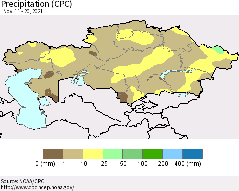Kazakhstan Precipitation (CPC) Thematic Map For 11/11/2021 - 11/20/2021