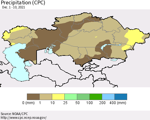 Kazakhstan Precipitation (CPC) Thematic Map For 12/1/2021 - 12/10/2021