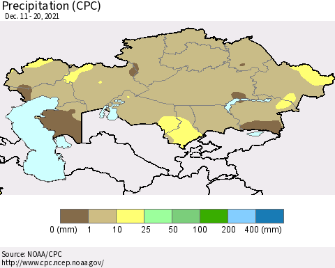 Kazakhstan Precipitation (CPC) Thematic Map For 12/11/2021 - 12/20/2021