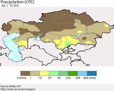 Kazakhstan Precipitation (CPC) Thematic Map For 4/1/2023 - 4/10/2023