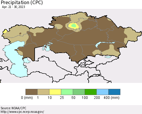 Kazakhstan Precipitation (CPC) Thematic Map For 4/21/2023 - 4/30/2023