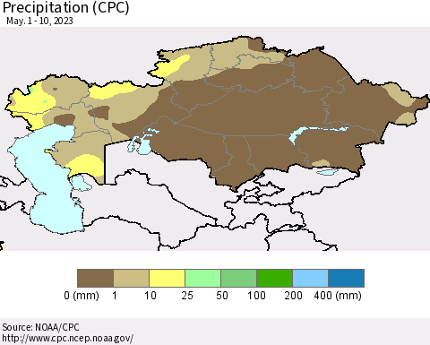 Kazakhstan Precipitation (CPC) Thematic Map For 5/1/2023 - 5/10/2023