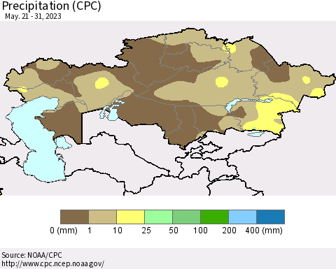 Kazakhstan Precipitation (CPC) Thematic Map For 5/21/2023 - 5/31/2023