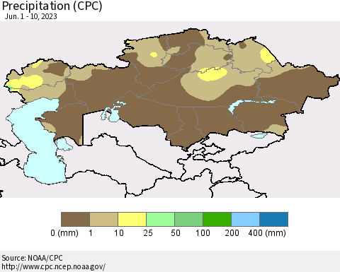Kazakhstan Precipitation (CPC) Thematic Map For 6/1/2023 - 6/10/2023