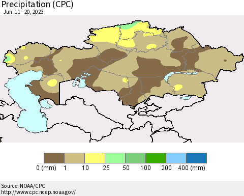 Kazakhstan Precipitation (CPC) Thematic Map For 6/11/2023 - 6/20/2023
