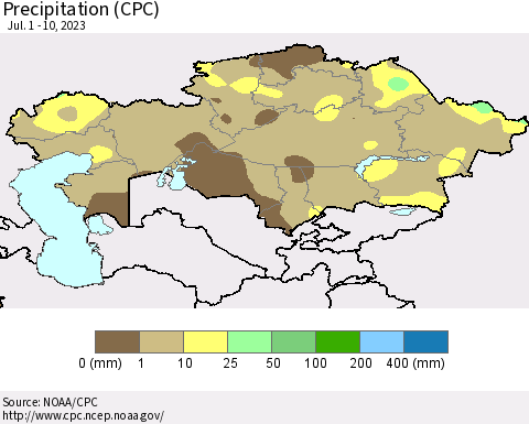 Kazakhstan Precipitation (CPC) Thematic Map For 7/1/2023 - 7/10/2023