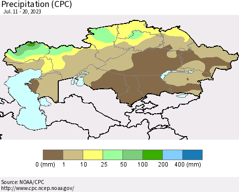Kazakhstan Precipitation (CPC) Thematic Map For 7/11/2023 - 7/20/2023