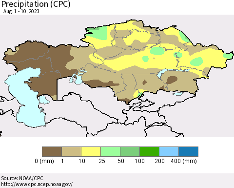 Kazakhstan Precipitation (CPC) Thematic Map For 8/1/2023 - 8/10/2023