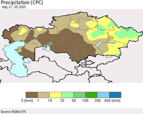 Kazakhstan Precipitation (CPC) Thematic Map For 8/11/2023 - 8/20/2023