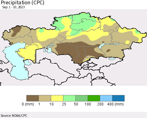 Kazakhstan Precipitation (CPC) Thematic Map For 9/1/2023 - 9/10/2023