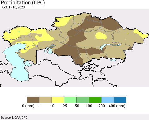 Kazakhstan Precipitation (CPC) Thematic Map For 10/1/2023 - 10/10/2023