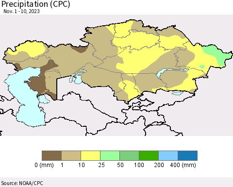 Kazakhstan Precipitation (CPC) Thematic Map For 11/1/2023 - 11/10/2023